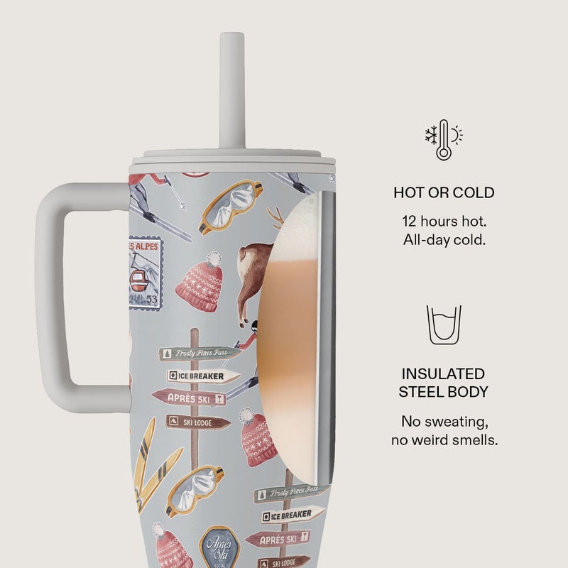 Burga 40oz (1.2L) Insulated Stainless Steel Tumbler with Handle & Leakproof Straw Lid – Double Wall Vacuum Travel Mug, Keeps Drinks Hot up to 12 Hours & Cold All Day, Cup Holder Friendly Reusable Bottle Les Alpes - Image 5